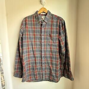 L.L. Bean Slightly Fitted Gray Red Plaid Flannel Shirt L Tall